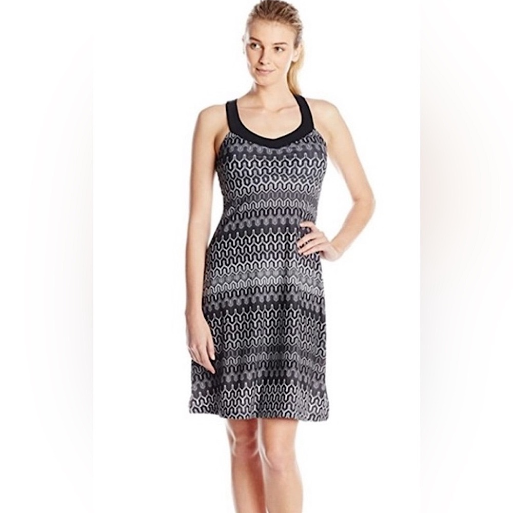 PrAna Black/Grey Ibiza V-Neck Racerback Hiking Active Casual Shauna Dress S